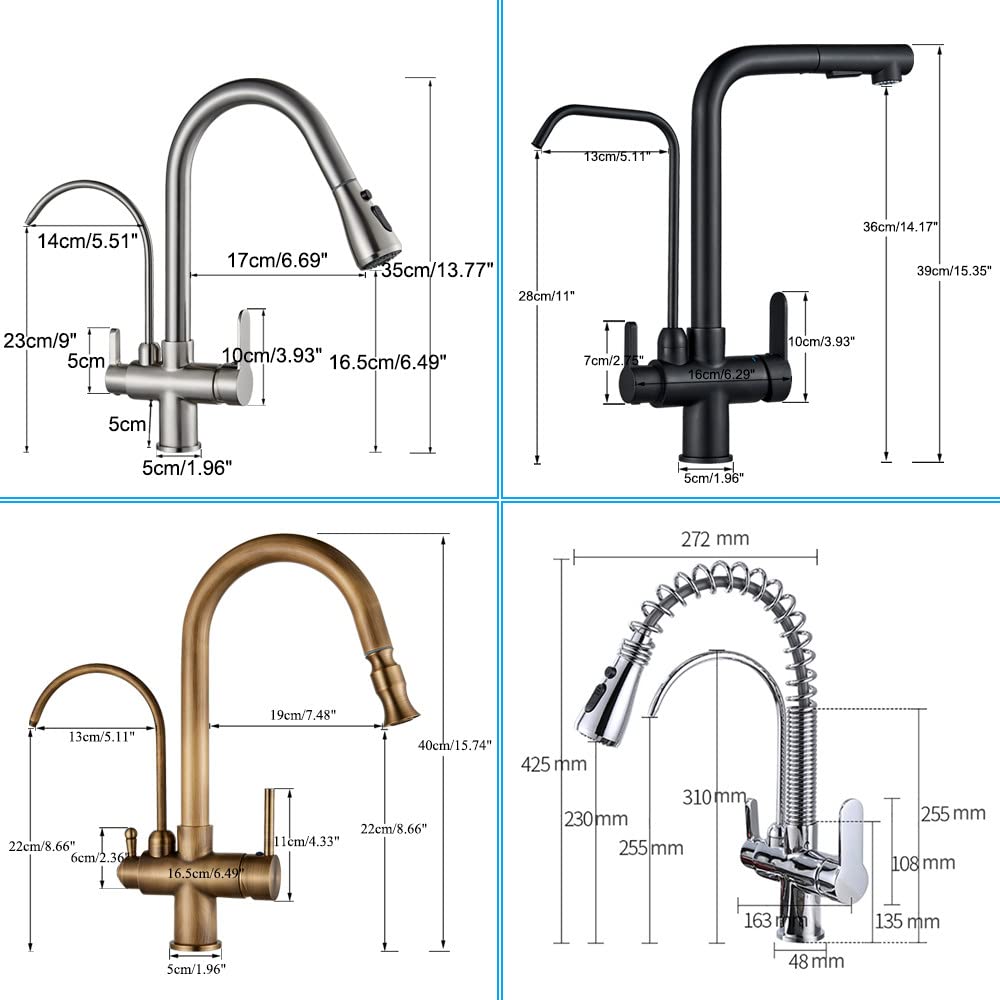 Grifo de cocina de agua de purificación grado giratorio grifo de agua pura filtrada grifo mezclador multifunción, cromo negro A, talla única