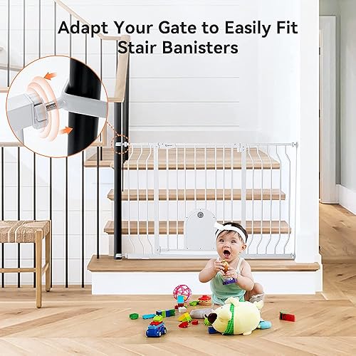 Miniatura 2 de COMOMY Puerta de bebé de 29.5 a 48.4 pulgadas con puerta ajustable para gatos, puerta de metal extra ancha para puertas de escaleras, puerta de