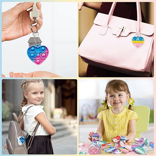 Miniatura 6 de ESLOVEN Paquete de 28 tarjetas de felicitación para el día de San Valentín con juguetes para ansiedad de corazón, mini llavero sensorial para