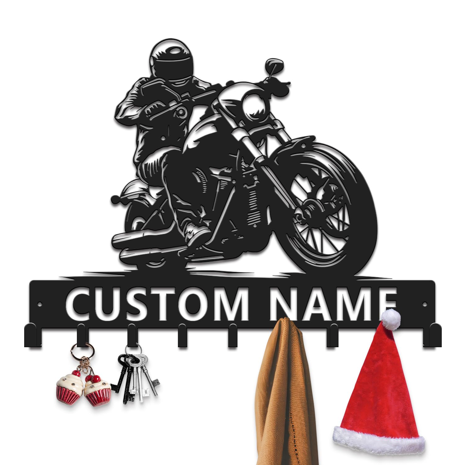 Gewasi Style-5 Custom Motorcycle Metal Wall Art With Hook, Personalized Biker Name Plaque, Garage Workshop Home Decor, Motorcycle Wall Decor, Rider Gift Idea, Helmet Key Holder (Style-5)