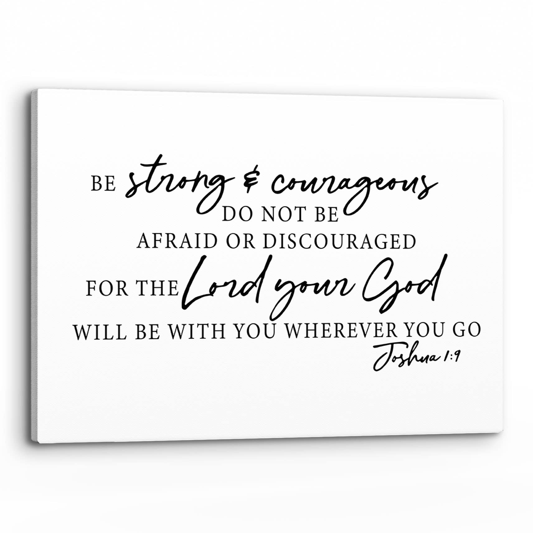 PHAMTE Joshua 1:9 Be Strong&Courageous Wall Art,Christian Bible Verse Scripture Print Framed Canvas Painting Artwork Home Bathroom Room Office Church Decor（14x11 Inch）