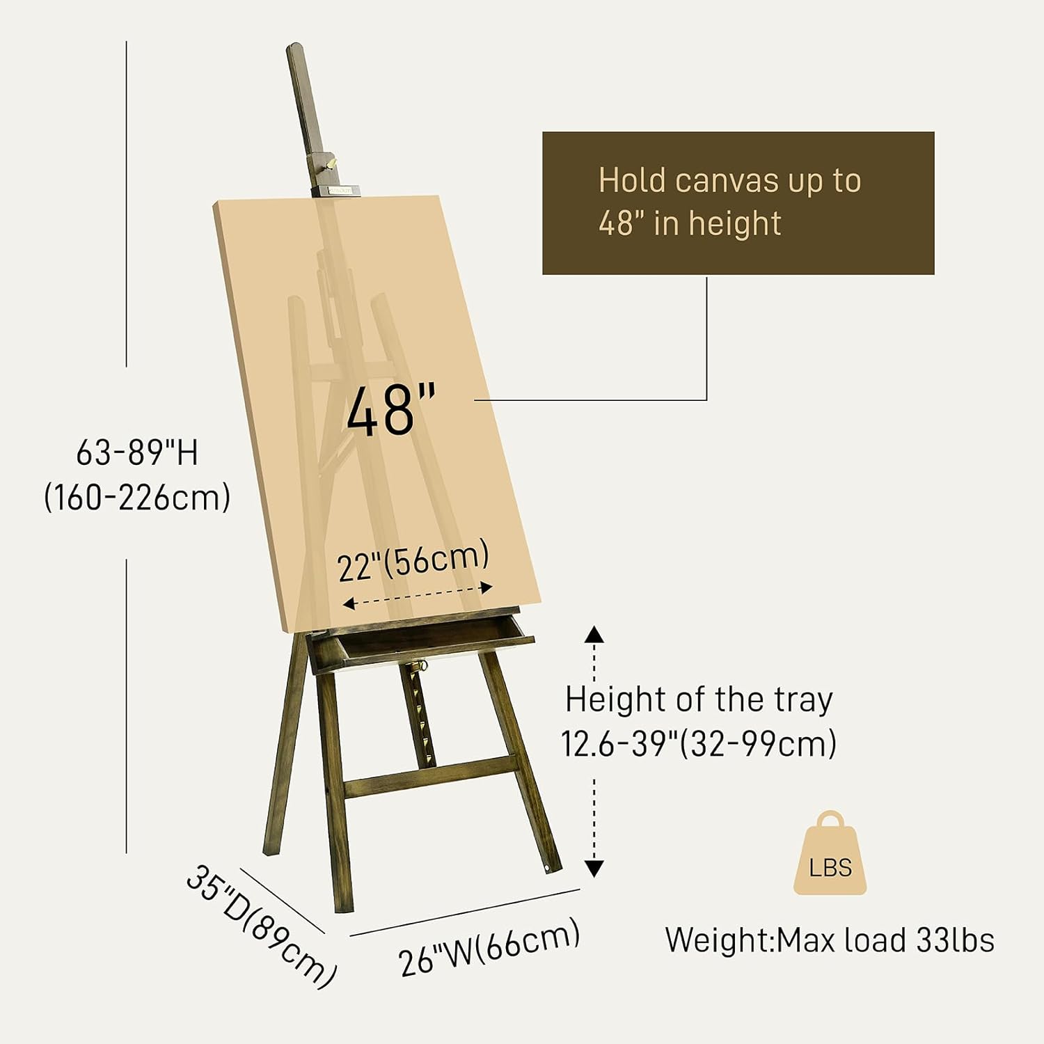ATWORTH Studio Art Easel, Solid Beech Wood Artist Easel, Hold Canvas up to 48”, Adjustable A-Frame Lyre Style Painting Easel Stand with Storage Tray, Gray Gray Beech Wood