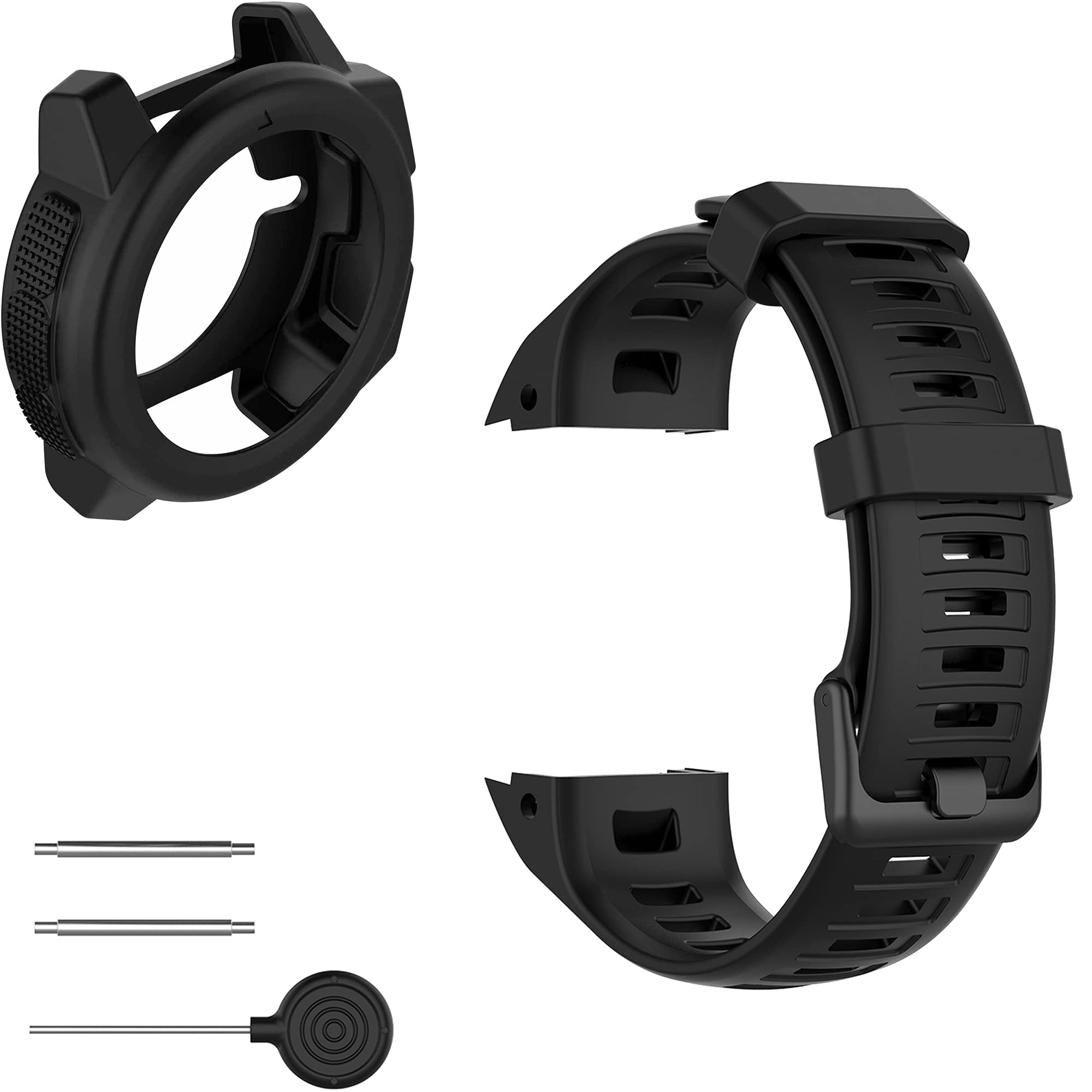 Pasek z etui kompatybilny z Garmin Instinct dla kobiet mężczyzn, klasyczny miękki silikonowy pasek do zegarka Garmin Instinct Tide / Tactical/Dual/Power Surf/Power/Esports Watch (czarny pasek +