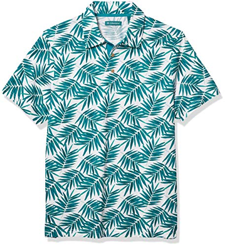 Cubavera Men's Leaf Print Short Sleeve Polo Shirt, Storm, X Large