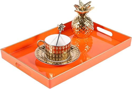 Miniatura 2 de Zosenley Bandeja decorativa, bandeja rectangular de plástico con asas, moderna bandeja de tocador y bandeja para servir para baño, cocina, otomana y