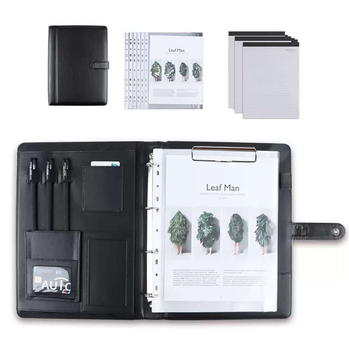 Kieszenie na teczki konferencyjne na wywiady, Portfolio A4 ze skóry PU z podkładką do pisania w kolorze czarnym i brązowym, różne rozmiary(Black,3*note pad)