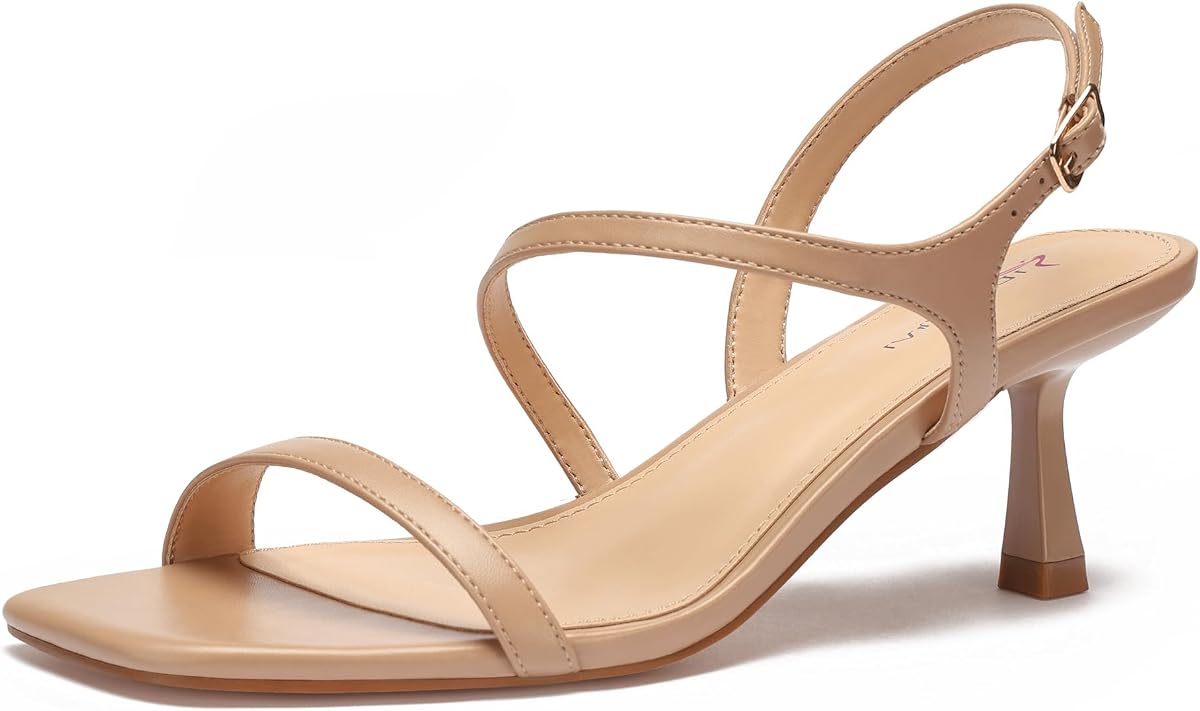 Women's Strappy Kitten Heels Sandals Square Open Toe Low Heel shoes
