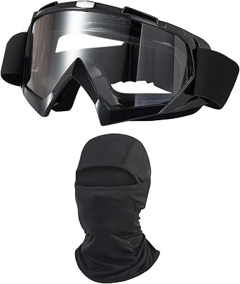 LJDJ Dirt Bike Goggles with Balaclava, UV Protection ATV Motocross Goggles | Windproof dust-proof goggles with breathable balaclava, impact-resistant UV lens,adjustable strap fits helmets for adults