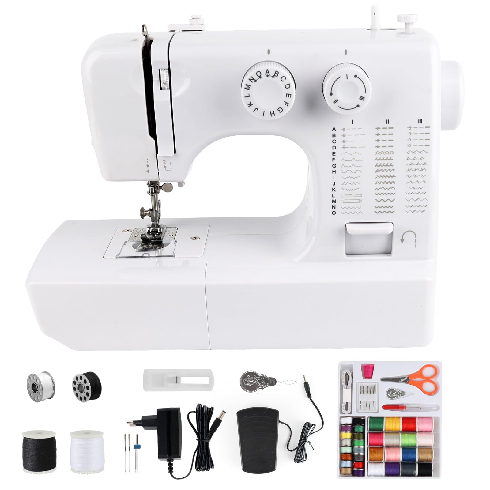Mini Machine à Coudre Portable 45 Points, Double Aiguille - Avec Kit Accessoires, Lumière LED - Pour Débutants, Enfants, Réparations Maison