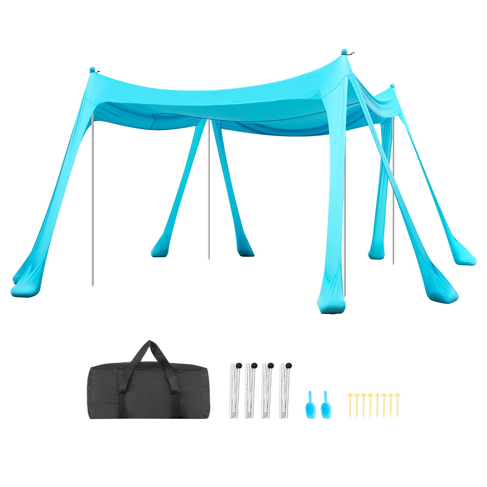 VEVOR Tenda da Sole Portatile da Spiaggia Parasole Portatile da Spiaggia Protezione Solare UPF 50+ Capienza ca. 4-7 Persone, Parasole con Pali di Supporto Sacchi di Sabbia per Viaggio Campeggio, Verde