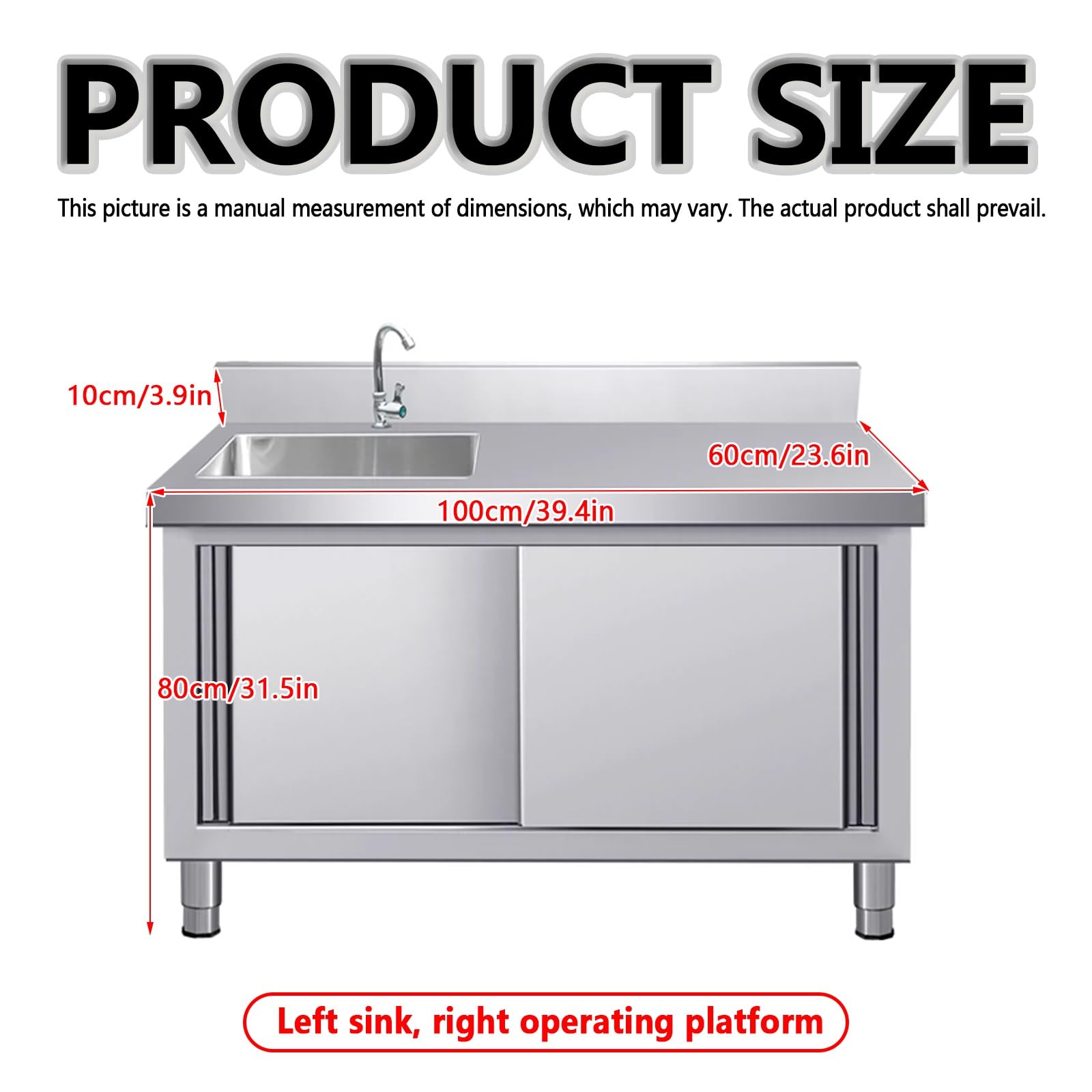 Lavello da cucina di servizio con mobiletto, Lavello singolo in acciaio inox, Lavello per lavanderia con mobiletto, Armadio di stoccaggio con rubinetto da banco, Lavabo per lavaggio a mano da cucina.