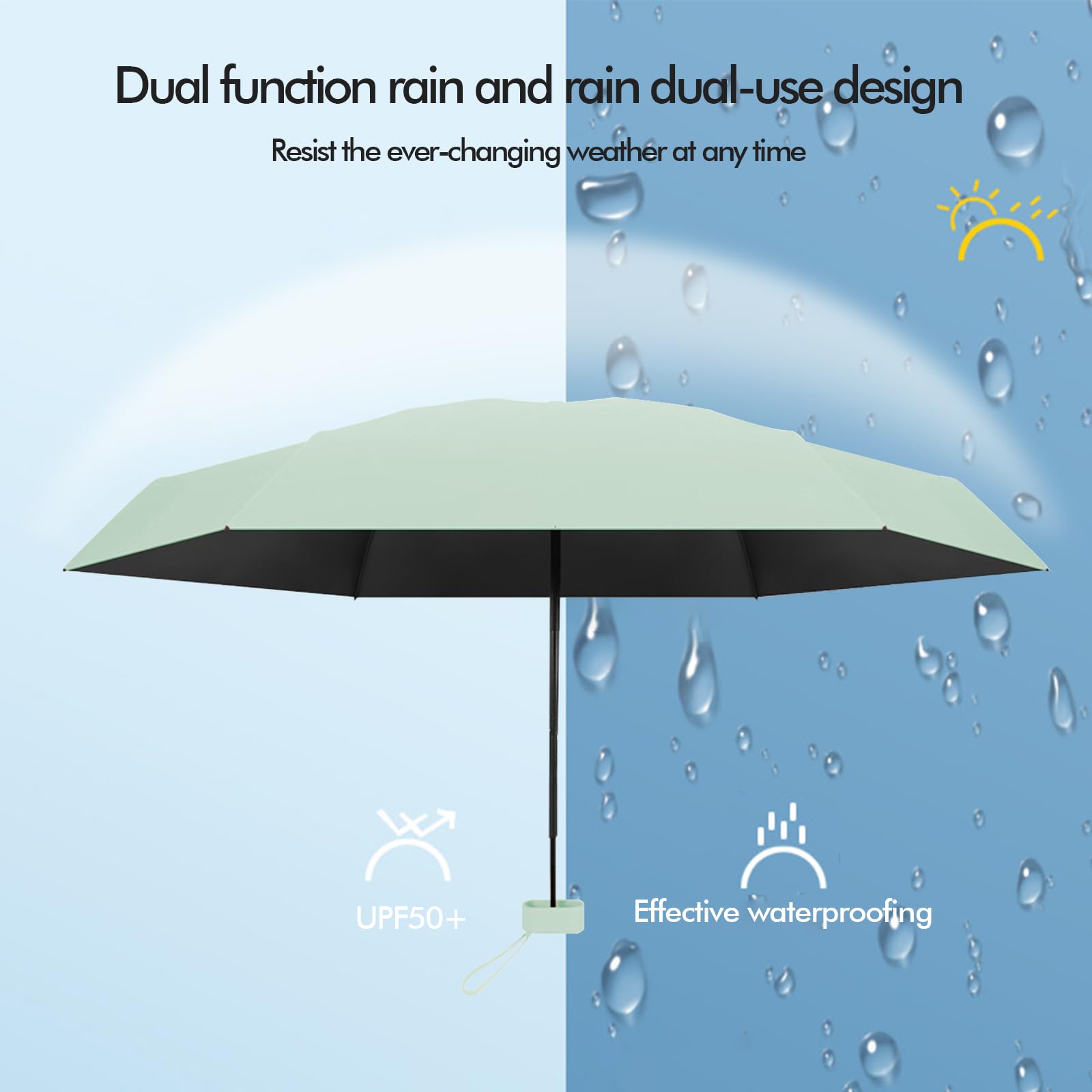 Parasol, mini parasol, parasol kieszonkowy, kompaktowy parasol, mini składany parasol podróżny, parasol UV, z uchwytem na karty, z linką