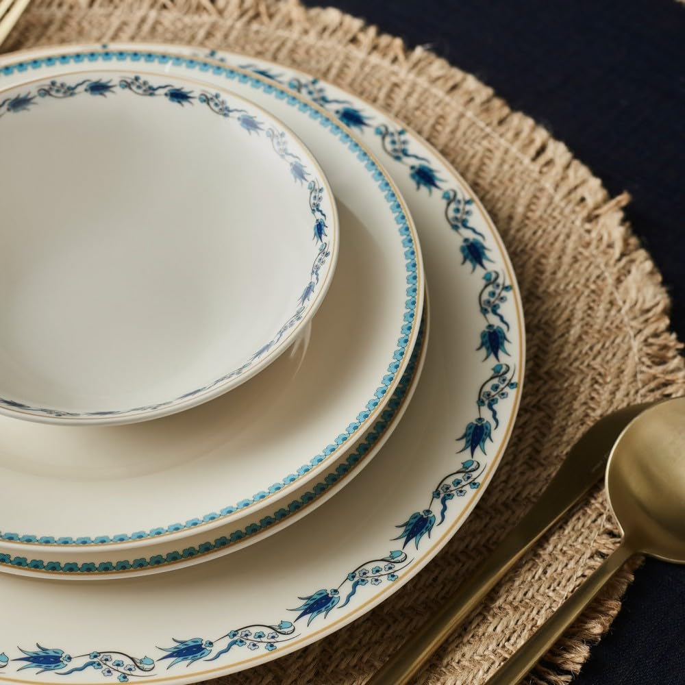 Karaca Forever Bone China Iznik - Vajilla de 24 piezas, 6 personas, multicolor