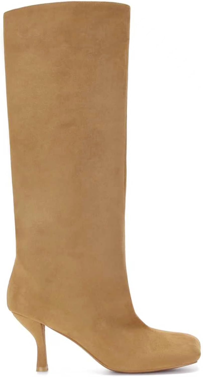 Knee High Boots for Women Faux Suede Wide Calf Square Toe Tall Stiletto Kitten High Heels Thigh Long Fall Boot Pull on Fashion Casual Cute Y2K - Image 6