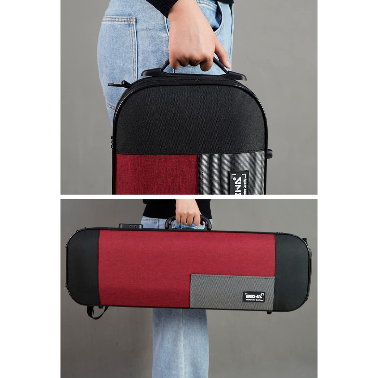 Estuche para Violín de Tamaño Completo 4/4 Professional, con Higrómetro Paño Oxford Estuche para Violín Fuerte con Bloqueo de Contraseña y Correas para Mochila,Red