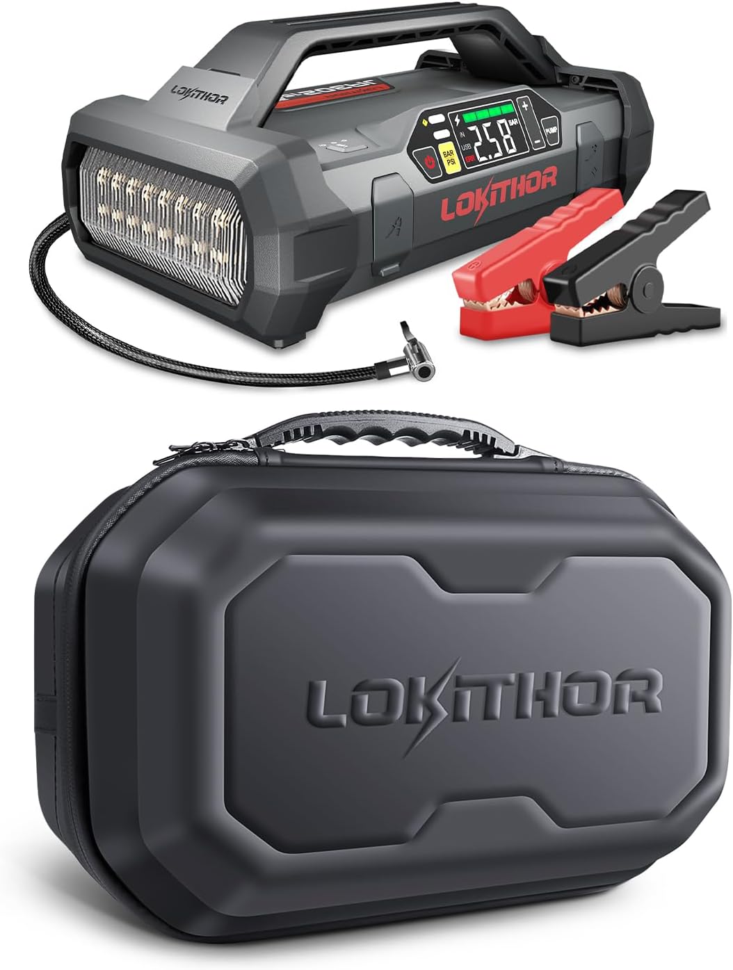 LOKITHOR JA302 2500Amp Jump Starter with 150PSI Air Compressor and JA Bag EVA Protection Case for JA300/JA301/JA302/JA400/JA401/JA3000 Jump Starter with air Compressor