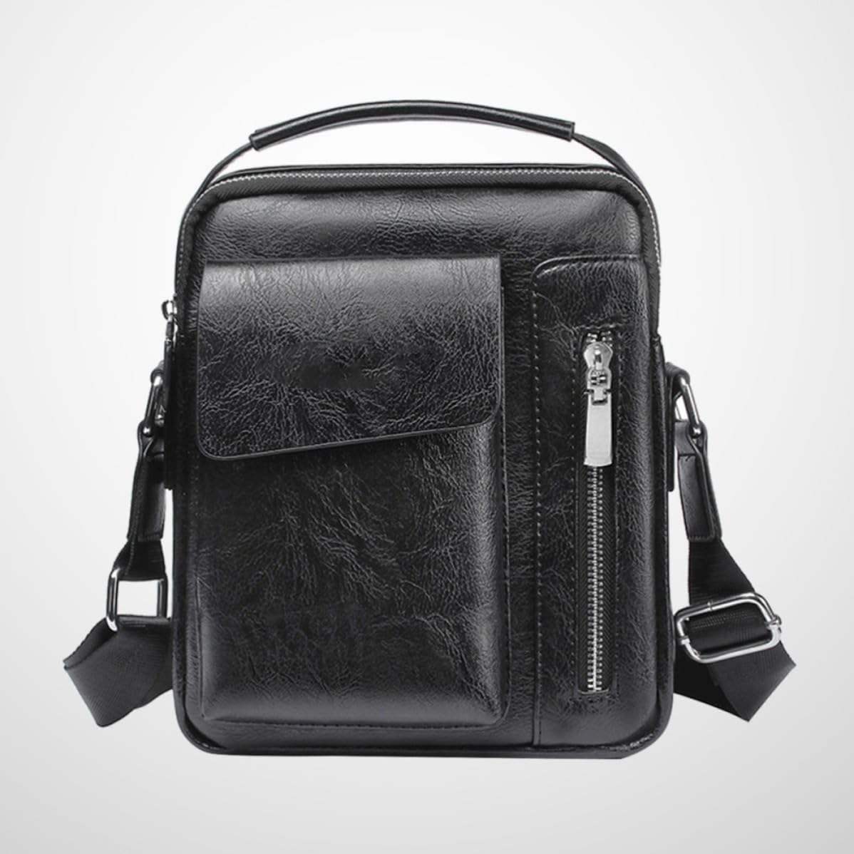 Black Messenger Bag Shoulder PU Leather Crossbody Large Men's