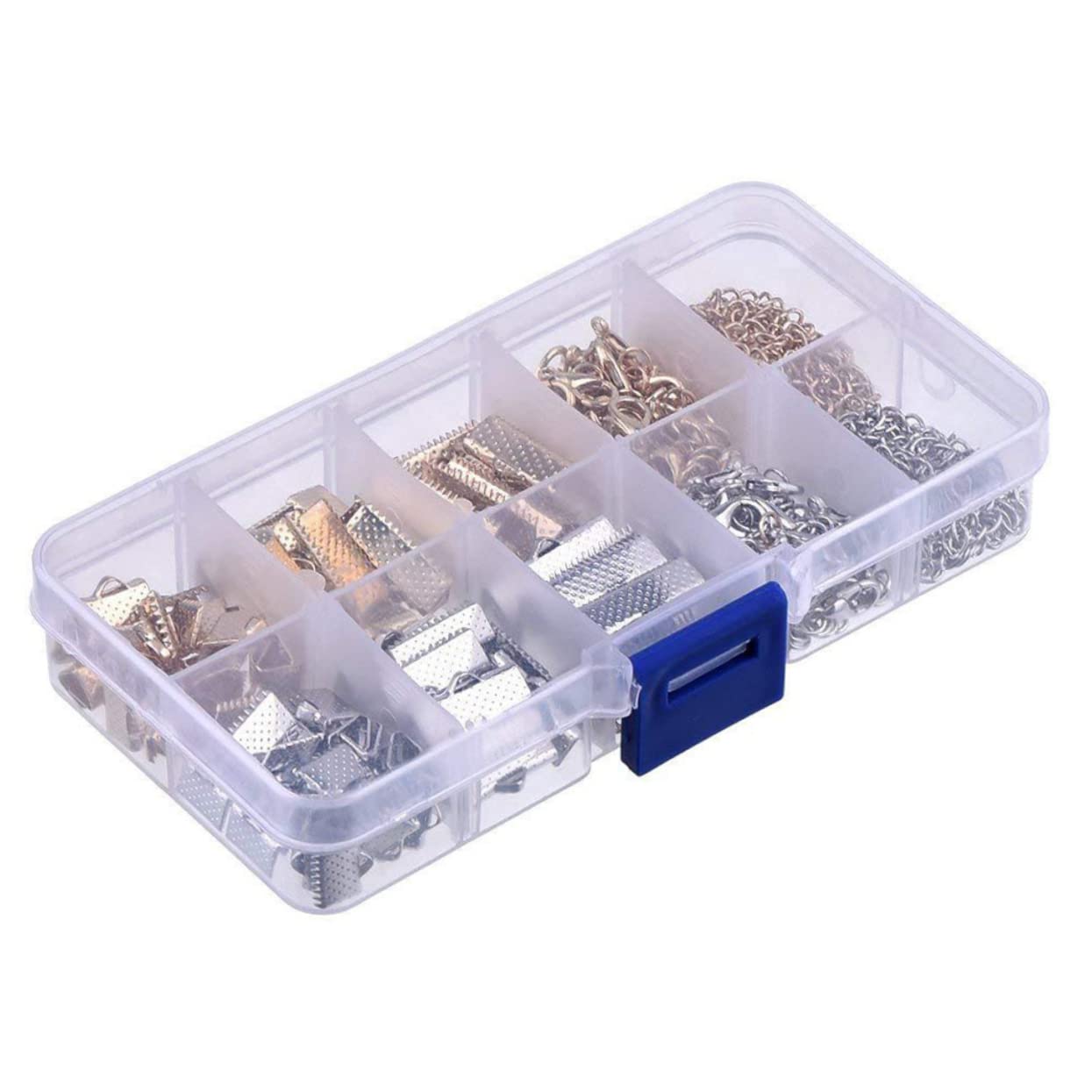 KONTONTY Ribbon Ends Fastener Clasps Set 370pcs Lobster Clasp Extension Chain Plated Ribbon Ends Zipper Clips for DIY Jewelry