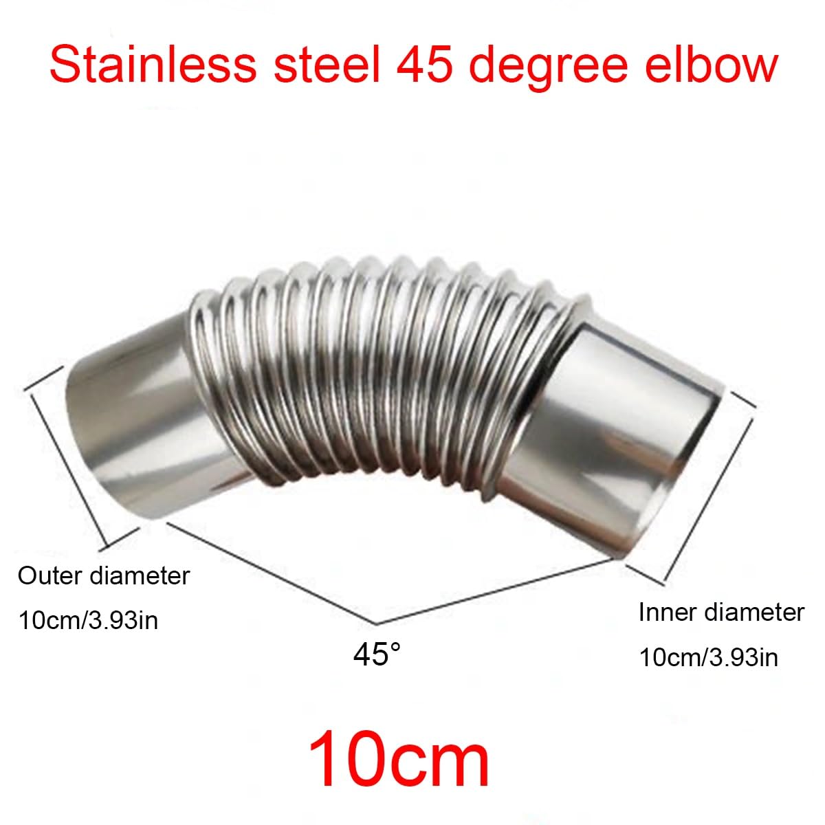 Rura kolankowa 45 stopni, kolanko rury kominowej ze stali nierdzewnej, adapter kominowy, piec, podgrzewacz wody (100 mm)