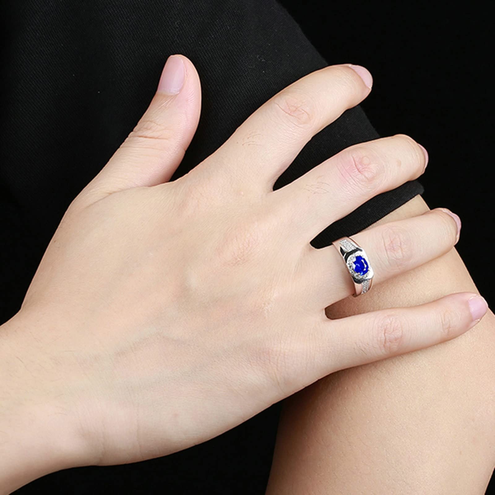 Beydodo Męski pierścionek, białe złoto 750 z diamentem, pierścionek zaręczynowy, sygnet z owalnym szafirem 1,18 ct, obrączka ślubna, bez niklu, Szafir Diament