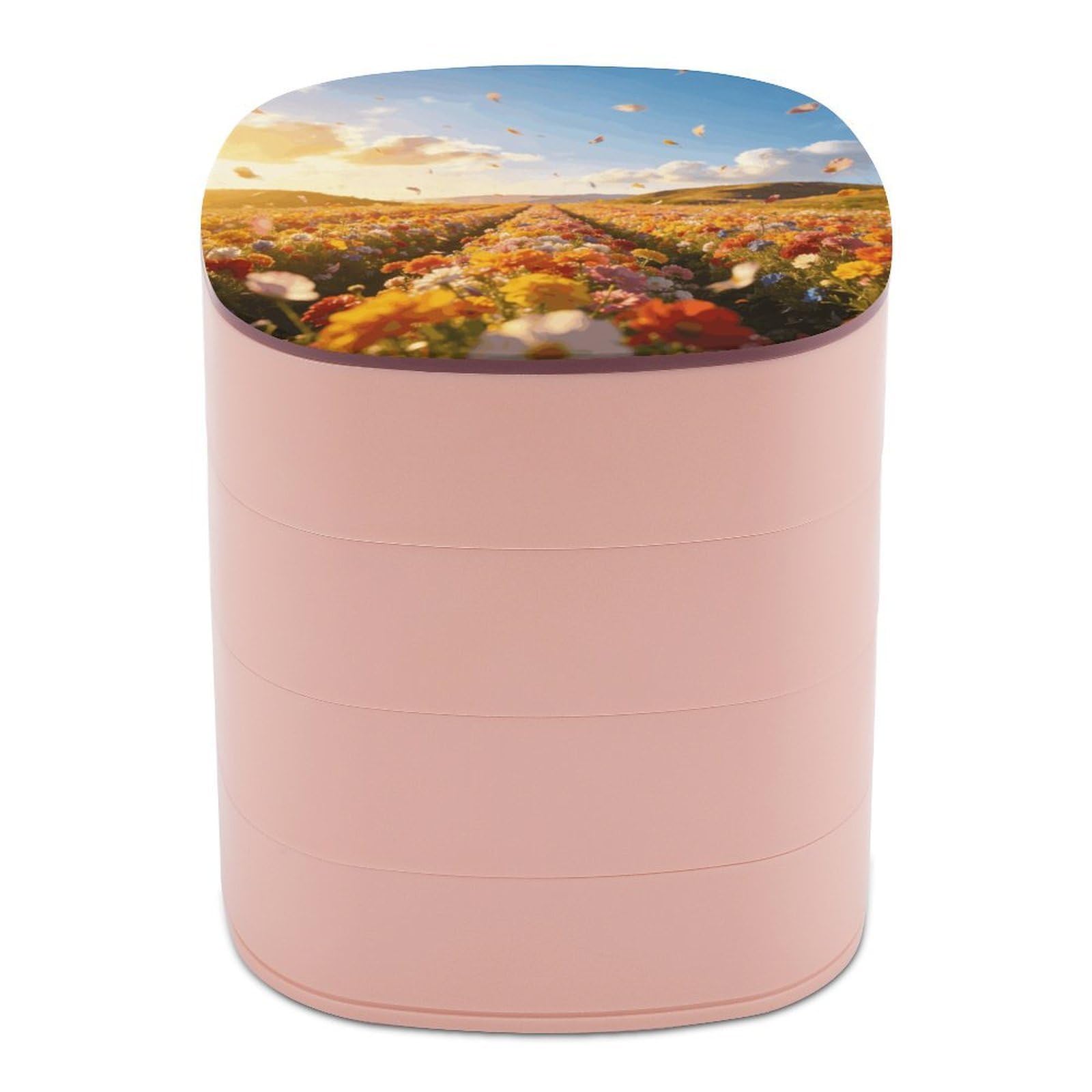 LZQPOEAS Spectacular Flower Field Scenery Jewelry Box Women Jewelry Organizer Travel Jewelry Case Cute Necklace Ring Storage Organizer 4-Layer Rotating Jewelry Tray Case with Mirror for Bracelets