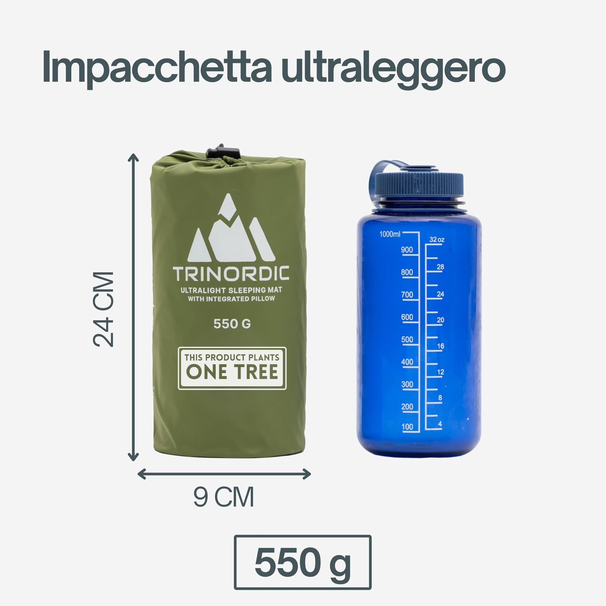 Trinordic, Materassino da campeggio singolo ultra leggero e gonfiabile, con cuscino, per dormire, pieghevole, leggero, portatile, per viaggi con zaino in spalla, escursionismo e viaggi