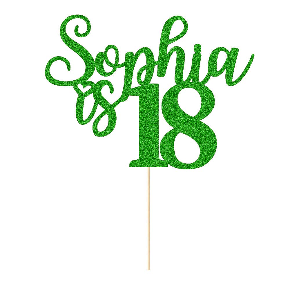 EDSG Personalised Birthday Cake Topper | Happy Birthday Decorations | Double Sided Glitter Card Any Name Age 16th 18th 21st 30th 40th Customized - Multicolour Glitter Cake Decoration(Green)