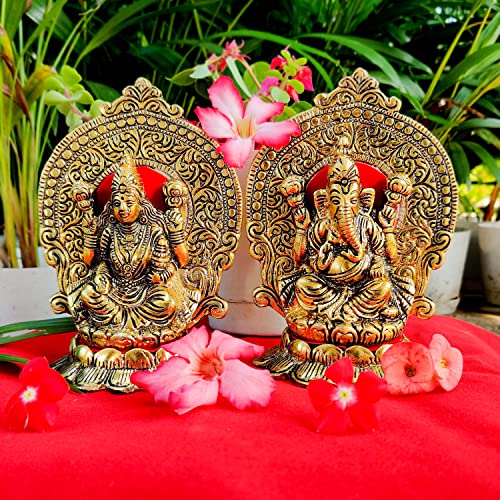 Wonder Care Ganesha Lakshmi Statues Metal Lakshmi Idol Ganesha Statues for Diwali Pooja Decoration Items Ganesh Idol for Car - Image 3