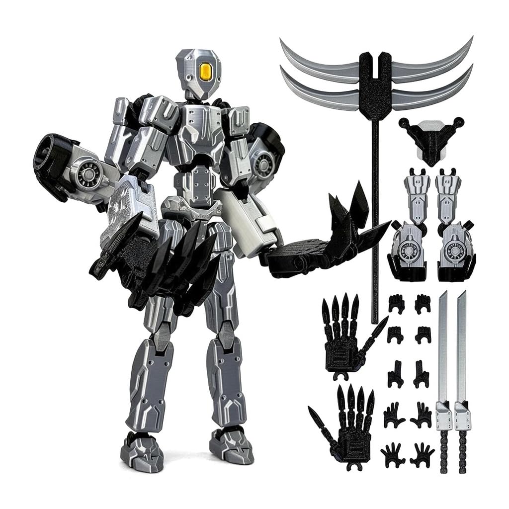 DiiWmme T13 Assembly Completed Action Figure,Multi-Jointed Movable Robot Toy,3D Printed Desktop Decoration​ for Collectors,Game Lovers​,Fully Articulated Dummy 13 Action Figure​ (Silver)