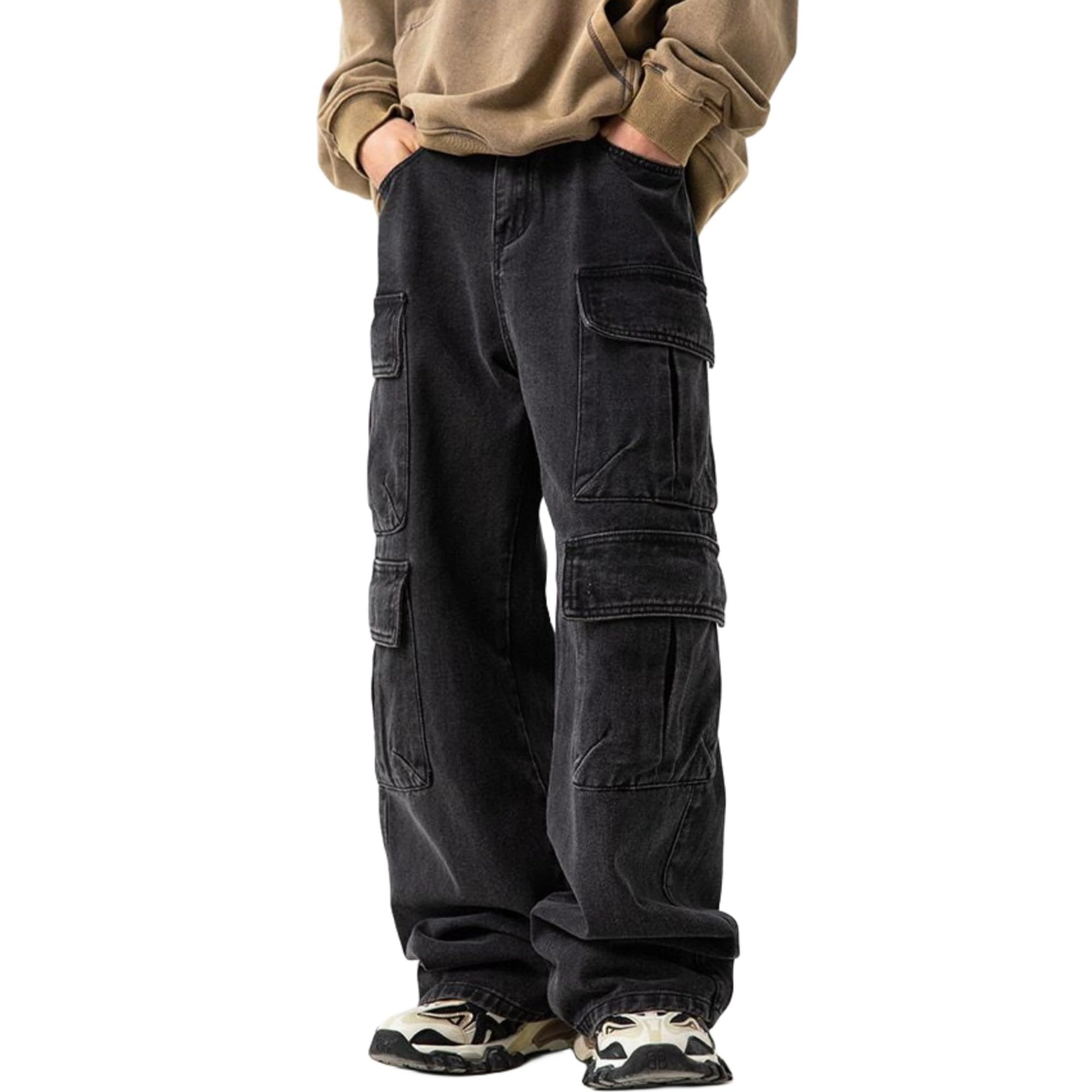 Spodnie Cargo Męskie Baggy Cargo Jeansy Hip Hop Nastolatek Streetwear Y2K Hip Hop Skateboard Spodnie z Kieszeniami