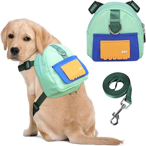 Arnés de mochila para perro con correa, lindas mochilas para cachorros para mascotas, dispensador de bolsas para excrementos de perro, bolsa