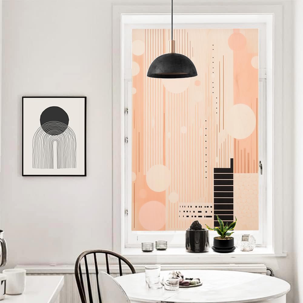 Moderne Muster Fensterfolie Hitzeblockierung Vintage Schwarz Geometrische Bilder Privatsphäre Fenster Dekor Glastür Abdeckung Nicht Klebende Fensteraufkleber für Badezimmer Küche 80x140cm