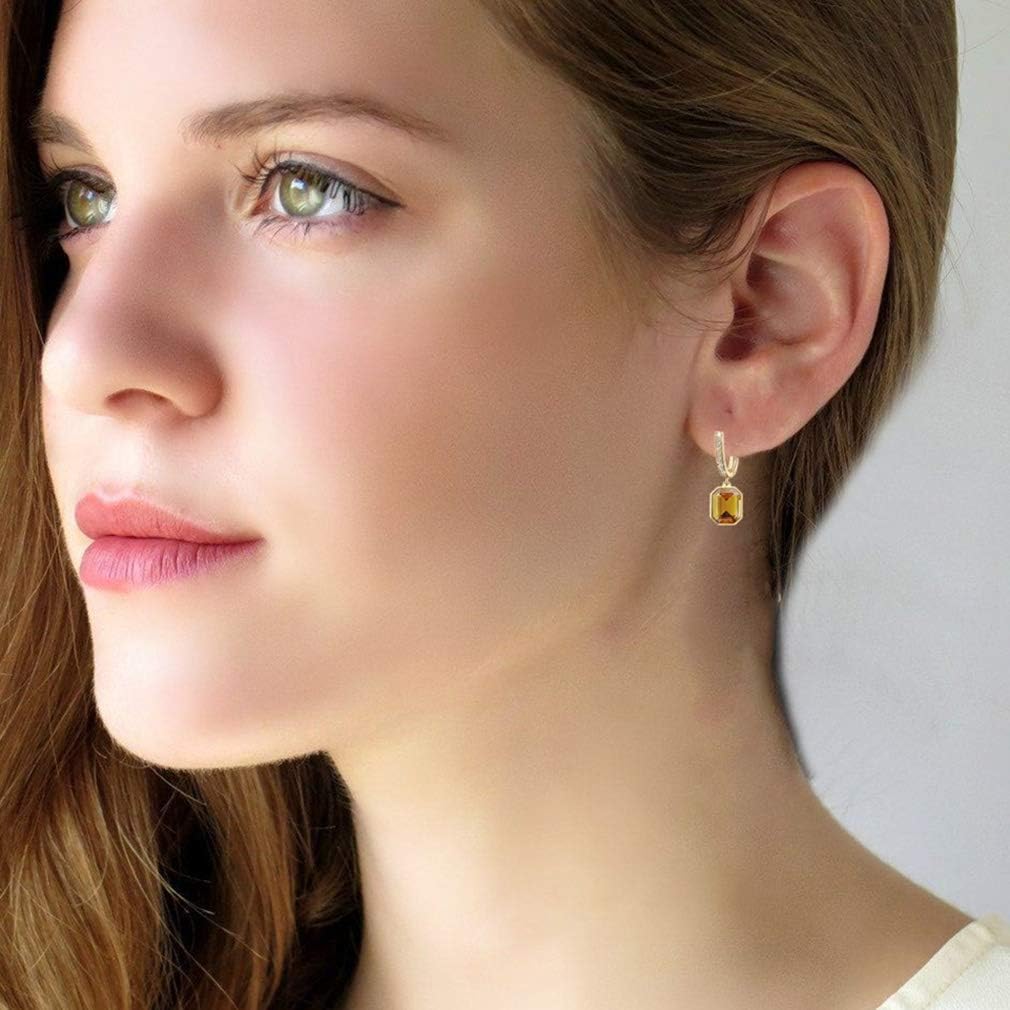 Austrian Crystal Octagon Leverback Drop Earrings for Women 14K Gold Plated Hypoallergenic Jewelry - Image 5