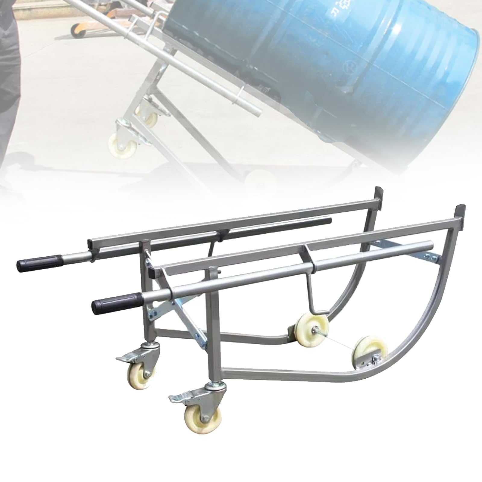 ERSINIAN Heavy Duty Drum Dolly Cart for 55 Gallon Drum, 600 lbs Capacity Steel Barrel Trolley with Tilting Function, Industrial Mover for Warehouse Workshop