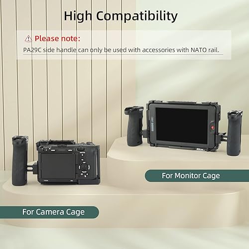 Miniatura 7 de Nitze Mango lateral ergonómico NATO con NATO Calmp, arribaabajo e izquierdaderecha ajustable, aluminio de goma para cámaramonitor jaulas - PA29C