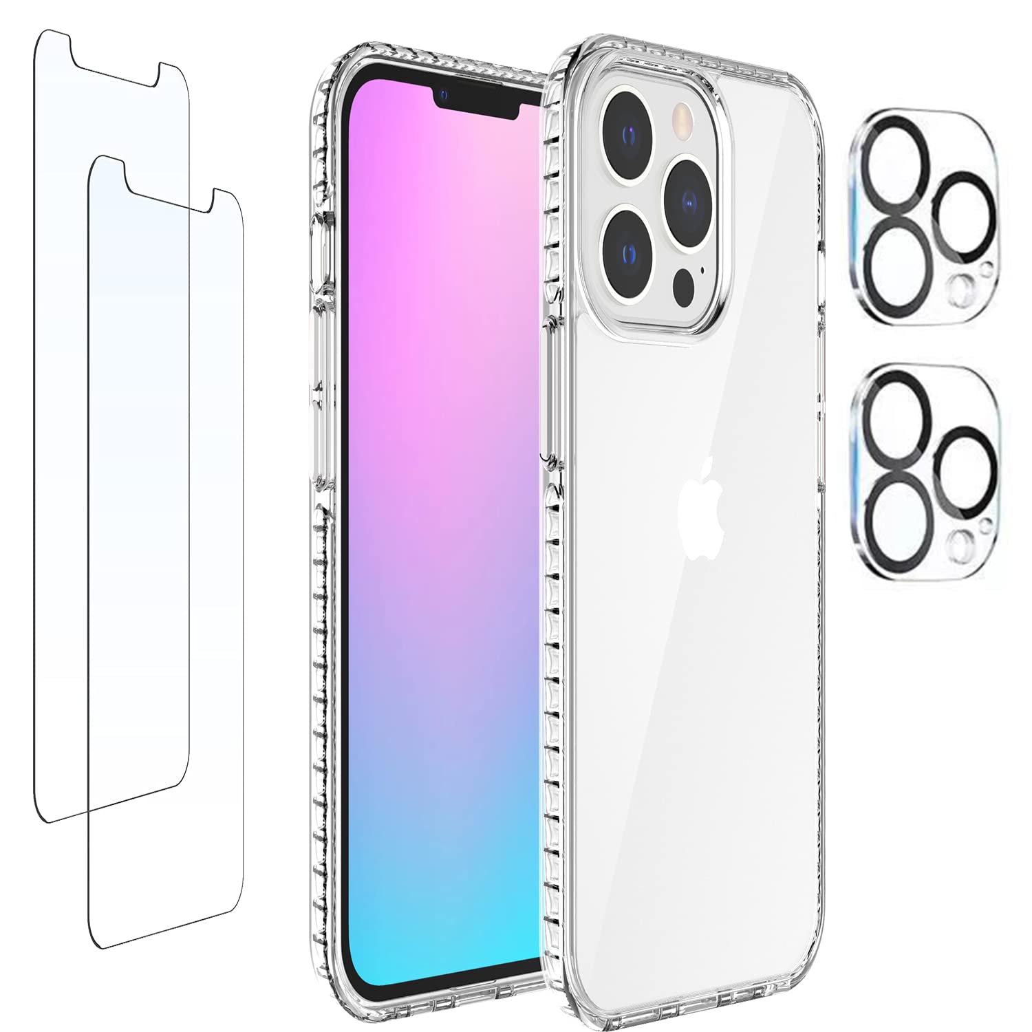 WEIXING WIEXING [3 in 1] iPhone 13 Pro Max Mobile Phone Shell Crystal Transparent Body Airbag Protection 2 Pieces of Screen Protector + 2 Pieces of Camera Lens Film (S: 15.1. x 7.6 x 1 .3cm) (wx-2)