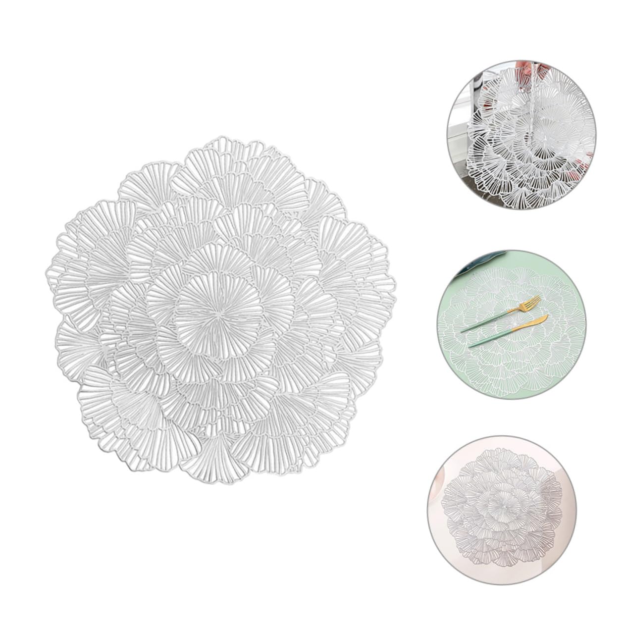 Mikinona 12 Manteles Individuales Decorativos de Hoja de Ginkgo en PVC, Diseño Hueco, Elegantes para Mesa de Comedor y Escritorio