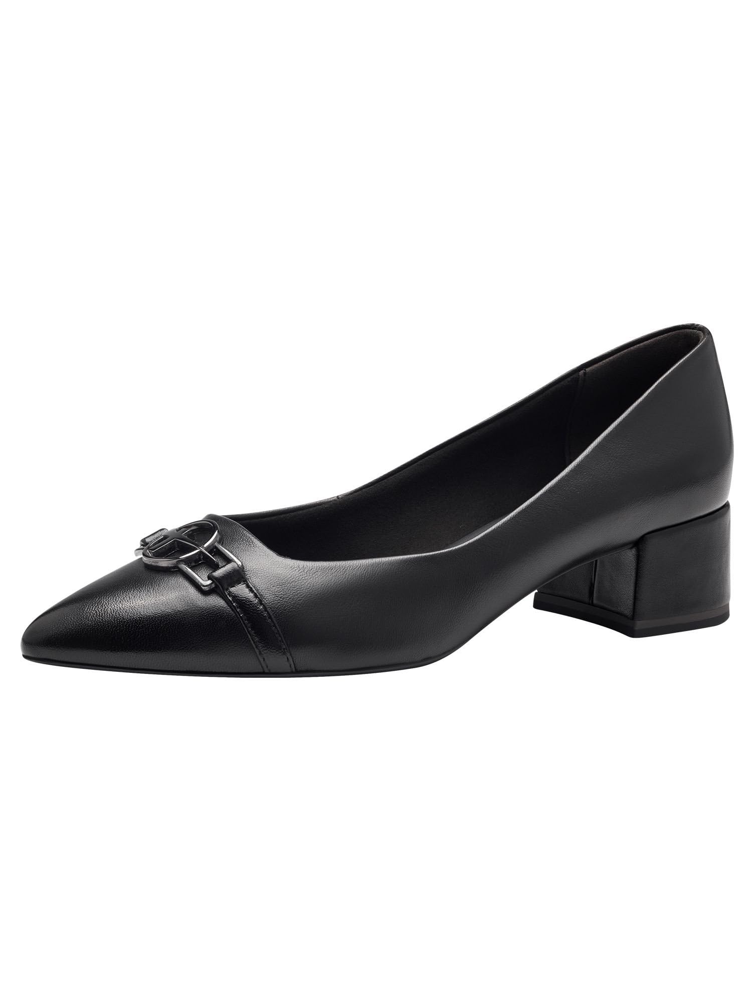 Tamaris Women's Leather Block Heel Court Shoes, Black (Black Leather), 3.5 UK