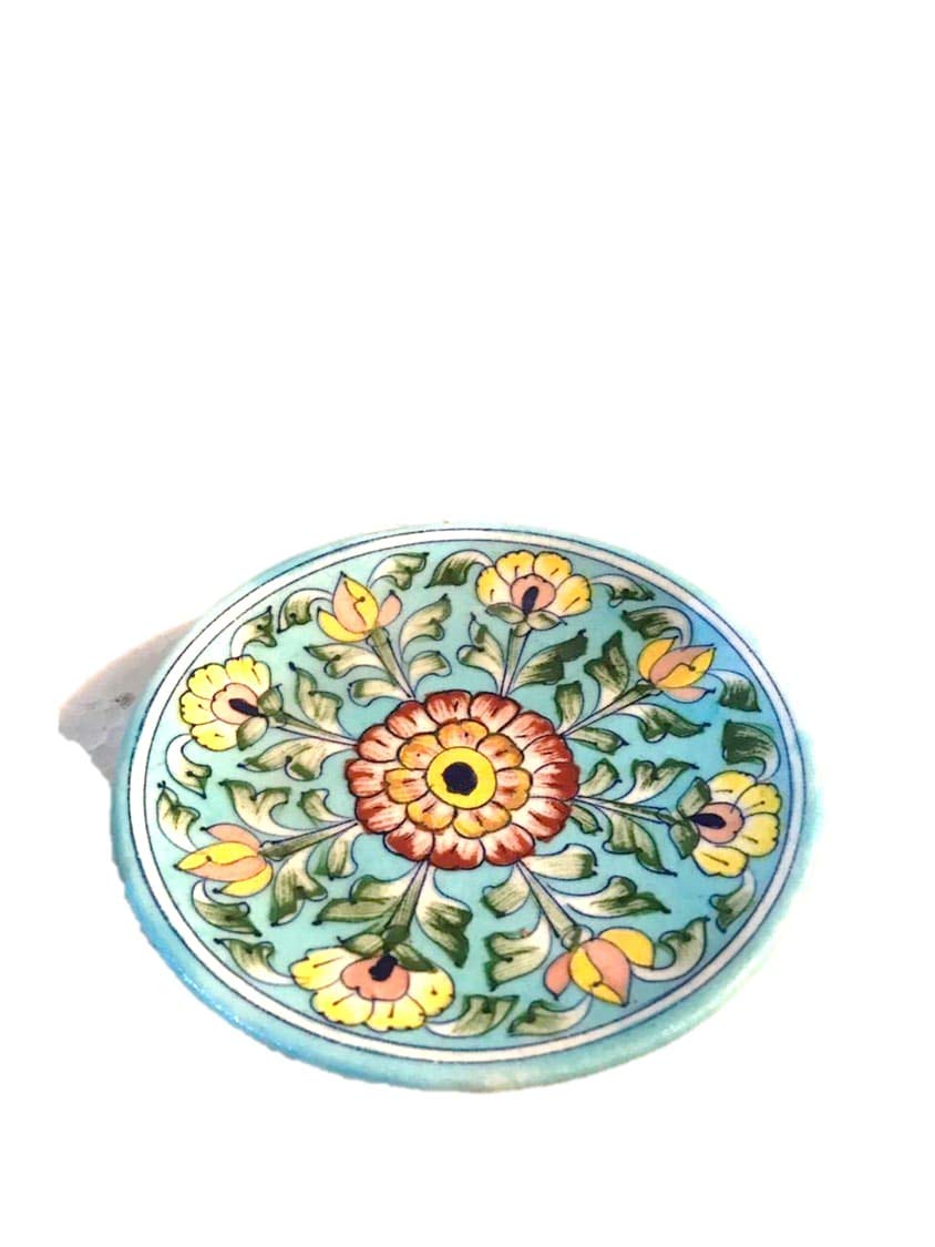 THE HIMALAYA CRAFTHandmade Blue Pottery Wall Hanging Plate,(Multi-Color, 15 cm x 15 cm x 3 cm)