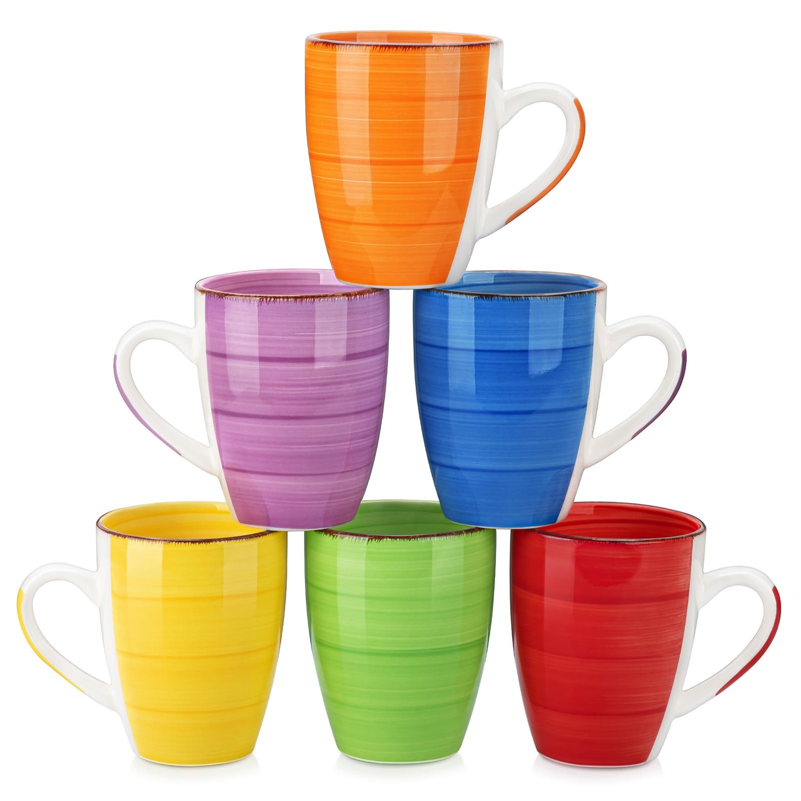 vancassoBonita Large Mugs Set of 6, 500ml Stoneware Coffee Cup and Mug, Microwave & Dishwasher Safe Tea Cups, Mugs for Hot Drinks, Warm Color