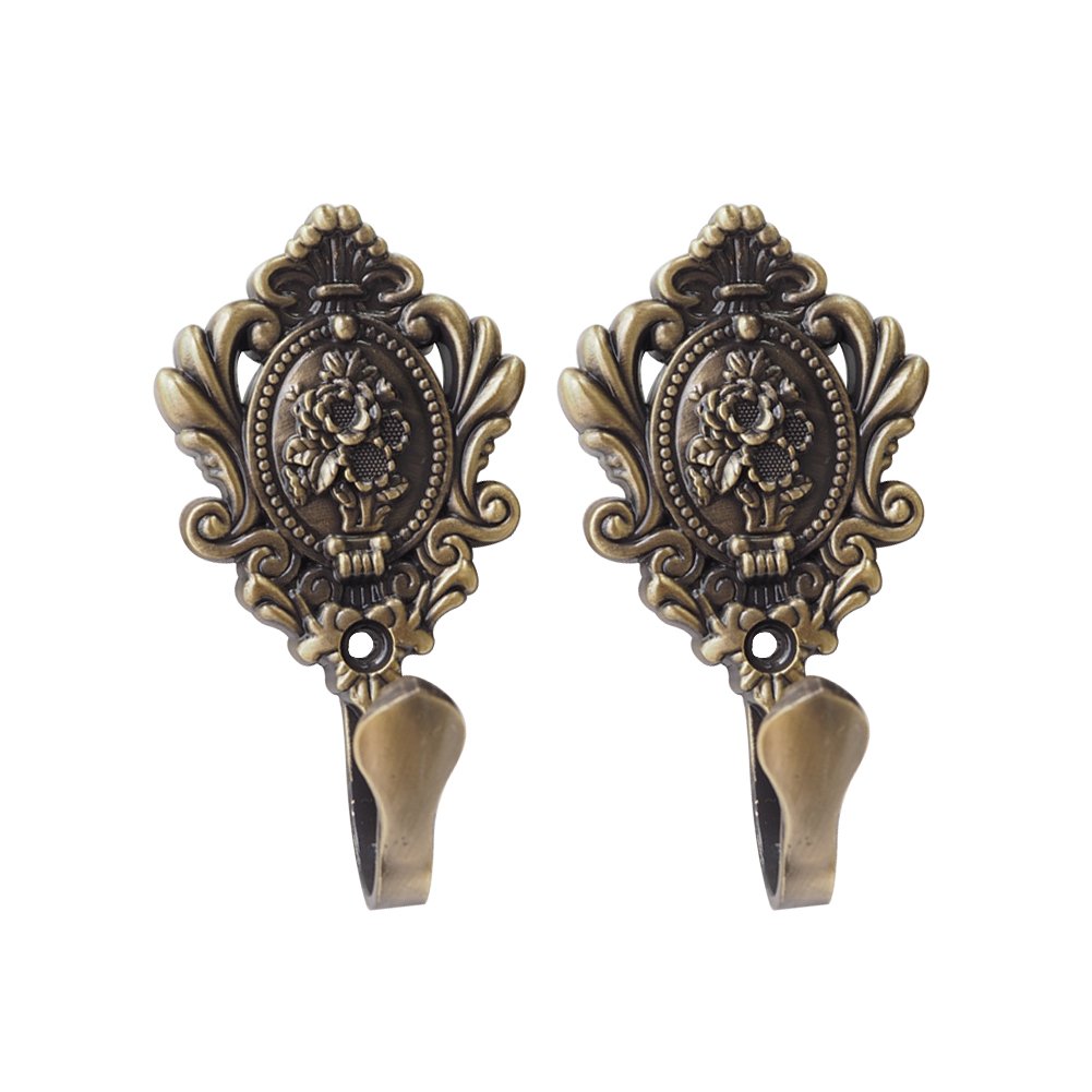 iHomestyle Flower Shape Zinc Alloy Curtain Tieback，Curtain Rope Hooks,Multipurpose Hooks with Screws Set of 2 (Antique Brass)