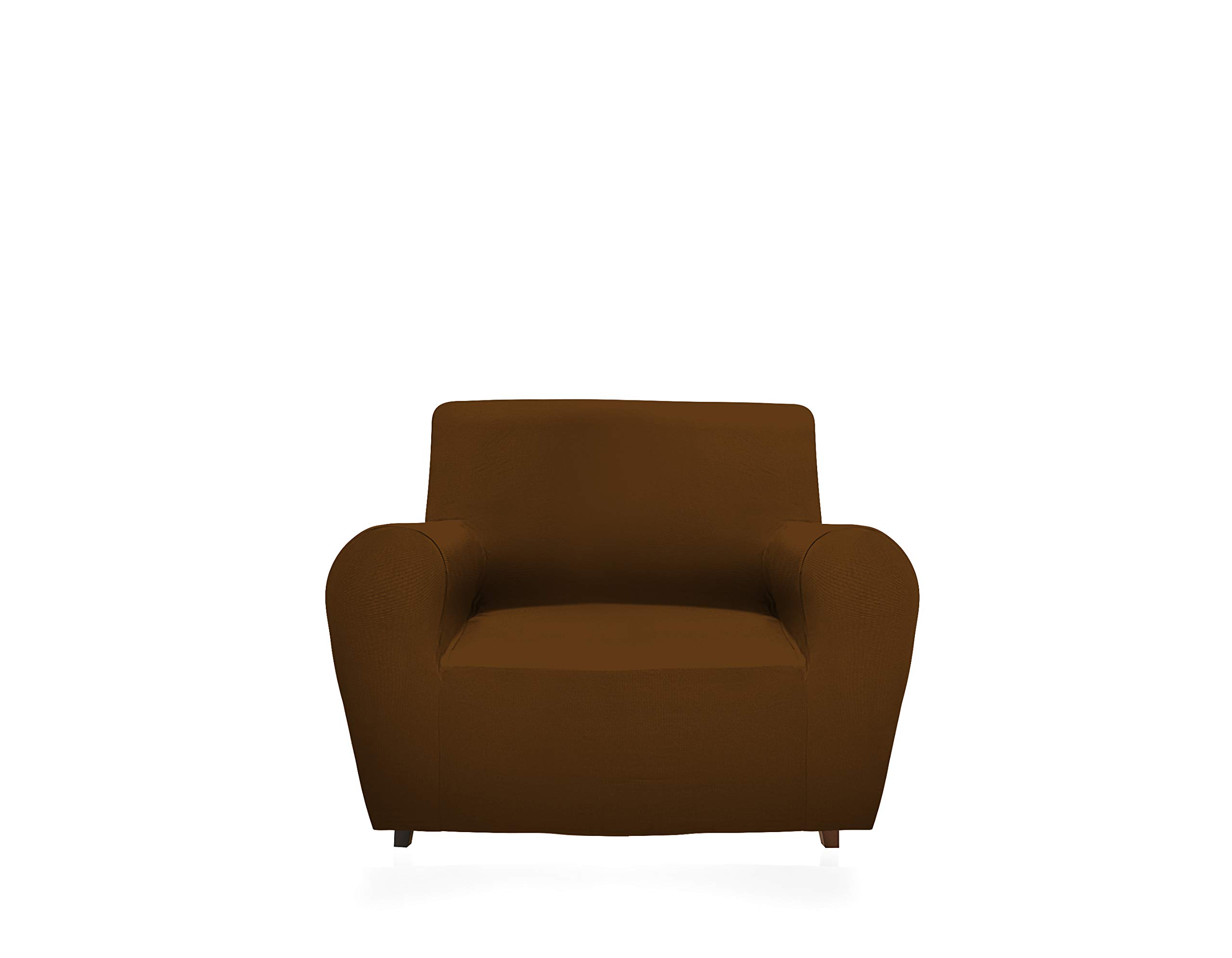 GEMITEX Magico COPRIPOLTRONA in Tessuto Tinta Unita ED Elasticizzato, Polyester, Marrone, POLTRONA CON SCHIENALE FINO A 120 CM