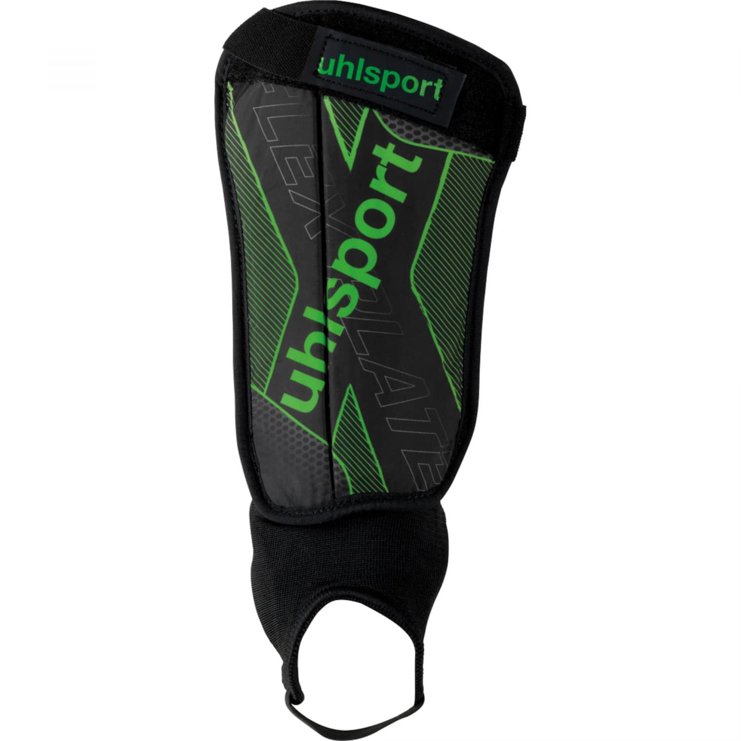 UHLSPORT Unisex – Erwachsene Flex Plate Schienbeinschoner, Schwarz/Fluo Grün/Silber, M