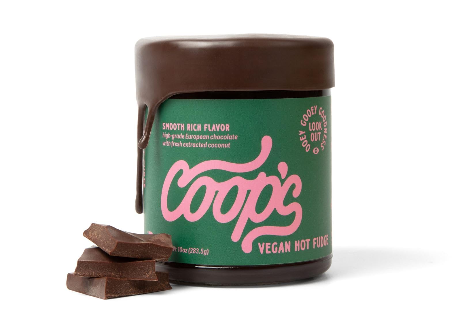 Coop's Vegan Hot Fudge Sauce 10.6 OZ - Gluten Free Vegan, Kosher, Non GMO, Gourmet, All Natural, Plant Based Dairy Free Whipped Topping for ICecream, Sundae, Panckaes, Milshake and more