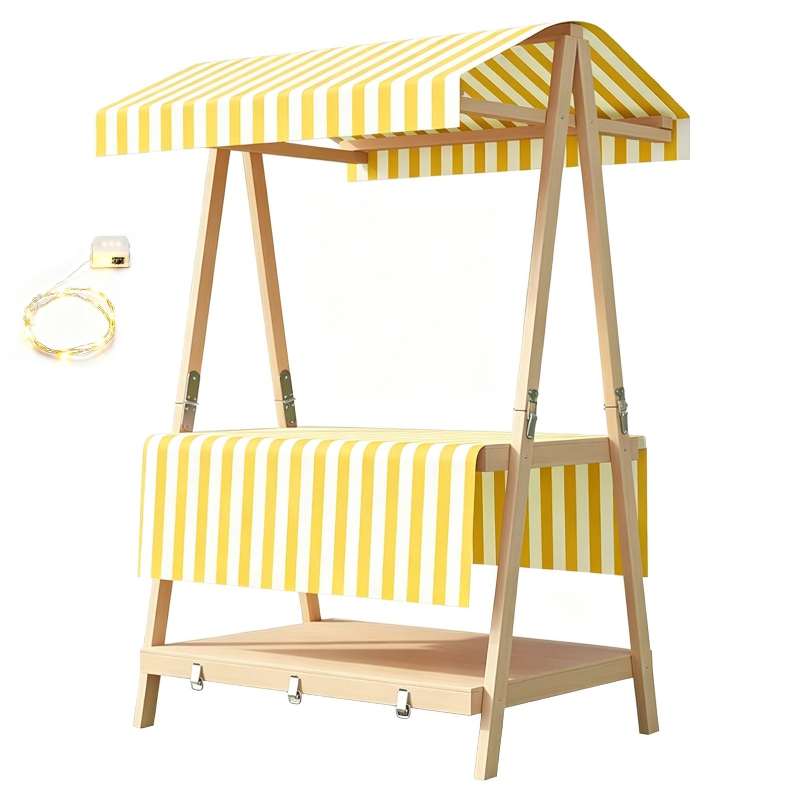 Przenośny Wózek Handlowy, Drewniane Stoisko Targowe, Składany w Stylu Teczki, z Daszkiem i Uchwytem, ​​na Imprezy Market Street Food(Yellow,110cm/43in)