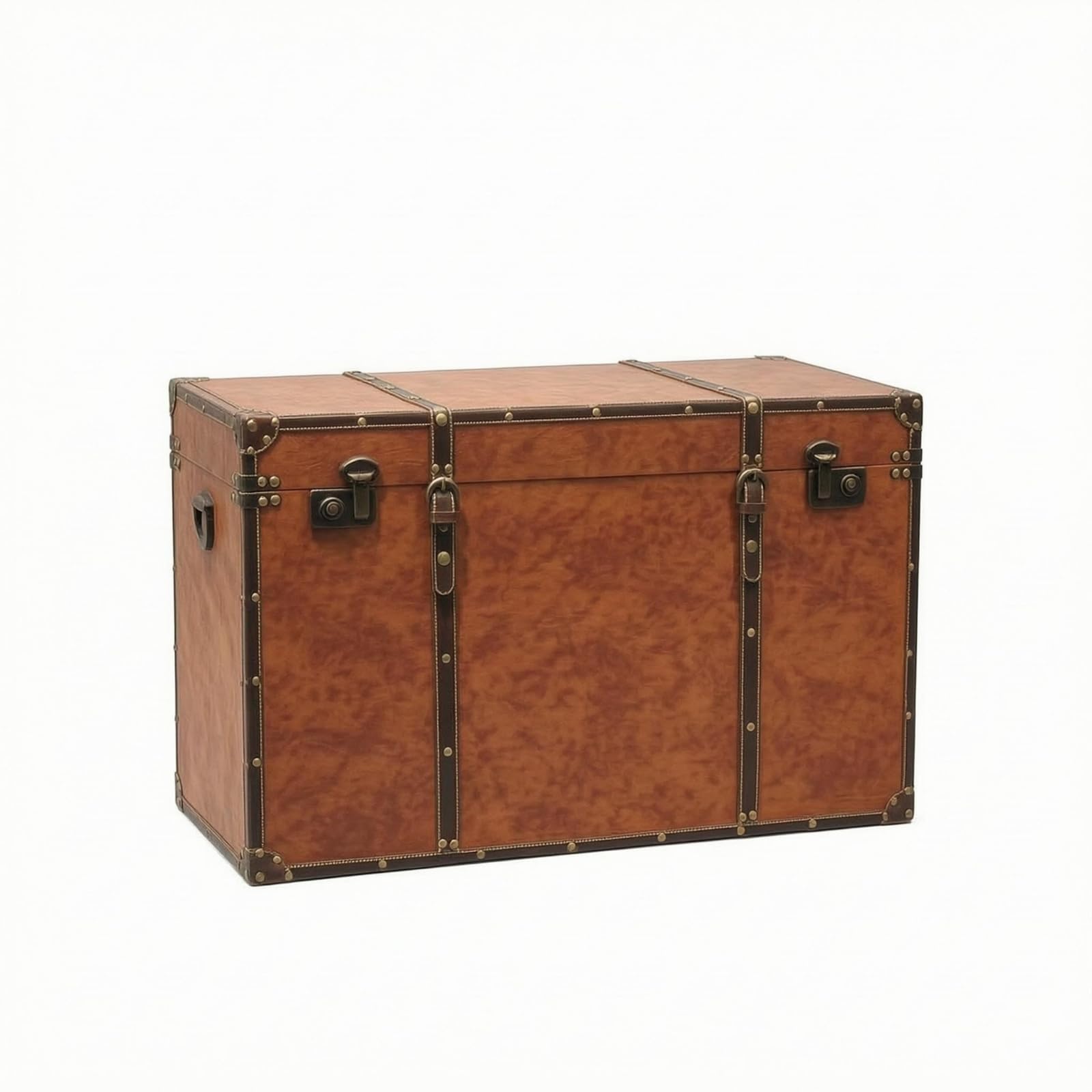 Lockable Clasp Vintage Suitcase Trunk Leather-Like Finish Vintage Storage Trunk Metal Corner Trim, Dark Brown, 33-24-21cm|Antiques | Furniture | Trunks & Chests-image-25