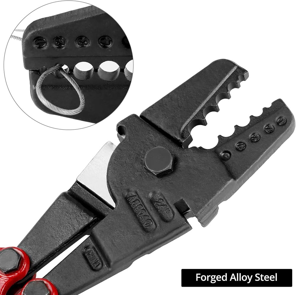 24 Pulgadas Mano Crimpadora Swager, 5 Cavidades Herramienta De Contracción Cuerda De Alambre Cortador De Cable Herramientas De Contracción para Cobre Aluminio Manguitos Ovalados Red,1