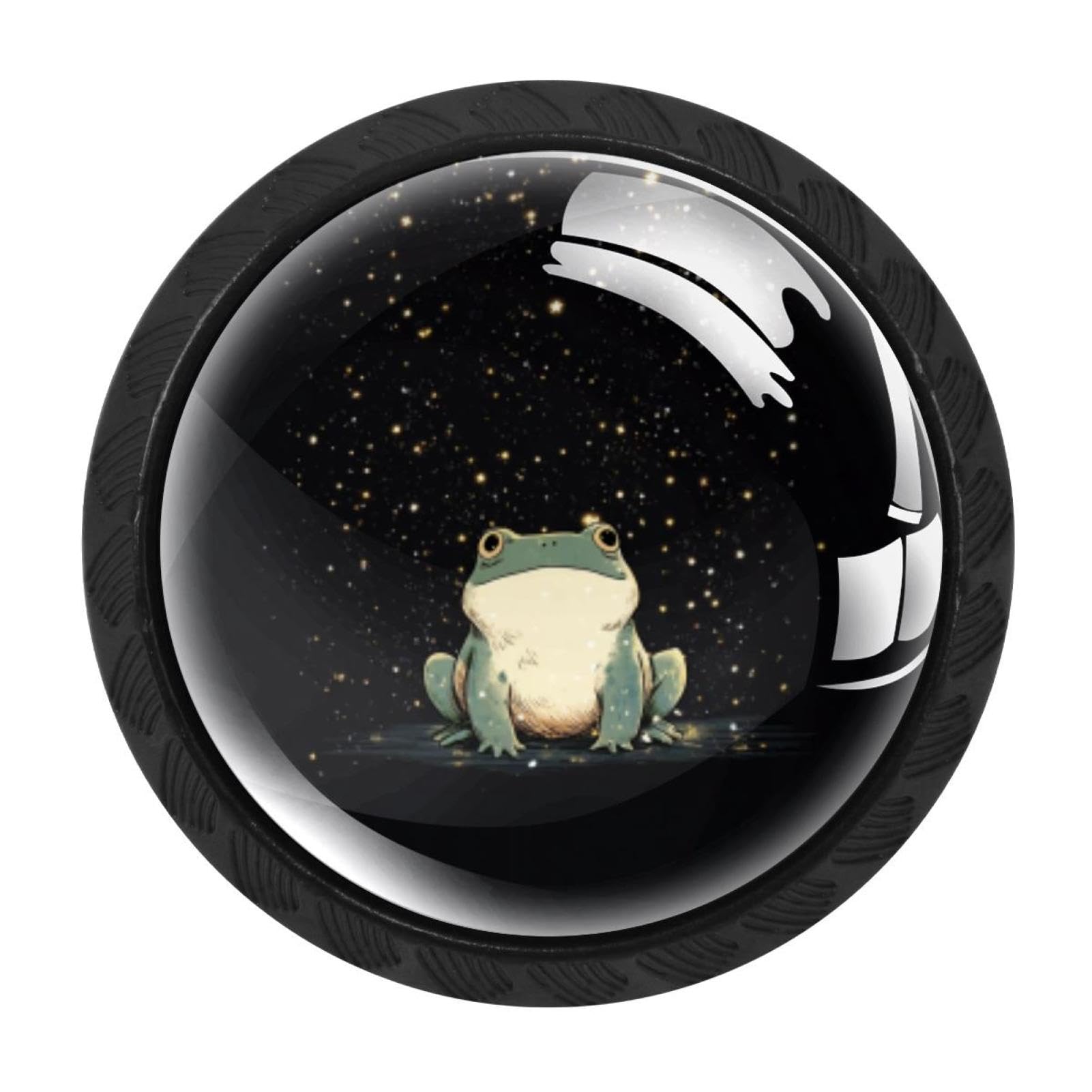 CHENZZZZ 4 Pack Drawer Knobs, Black Handle Dresser Drawer Pulls, Round Decoration Cabinet Hardware Pulls with Screws for Kitchen Cupboard Wardrobe, Frog Cute Starry Sky