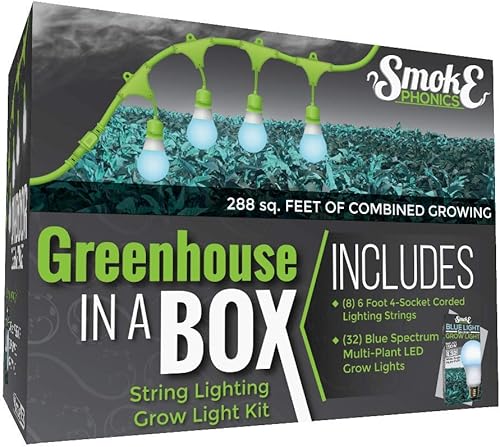 Miracle LED SmokePhonics - Kit de cultivo de invernadero en caja, incluye 4 bombillas de cultivo de haz ancho SmokePhonics de espectro azul y una