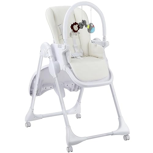 4-in-1 Baby High Chair with Play Bar, 7 Height-Adjustable Children's High Chair with Booster Seat, Stealable and Foldable Children's Chair, Light Beige
